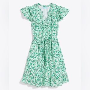 Draper James Flutter Sleeve Dress in Green Woodblock Floral, XL